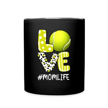 Love Tennis Mom Life Player mit Leopardmom und ba - Tasse einfarbig - Schwarz - Vorne