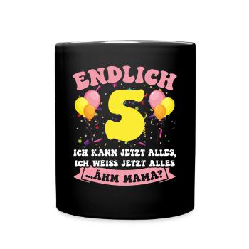 Endlich 5 - Ich kann jetzt alles - 5. Geburtstag - Tasse einfarbig - Schwarz - Vorne