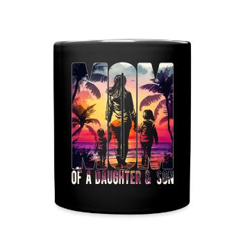 Mère avec fille Fils Fête des mères Plage Maman Enfant - Mug uni - noir - Devant