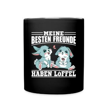Hase Kaninchen Meine besten Freunde haben Löffel - Tasse einfarbig - Schwarz - Vorne