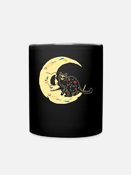 Dia De Los Muertos Cat Moon Sugar Skull Halloween - Tasse einfarbig - Schwarz