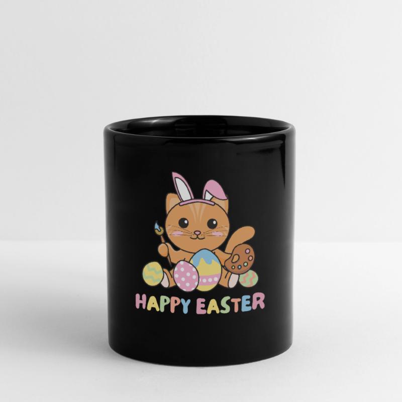 happy easter cute cat Easter with Easter eggs Full Colour Mug