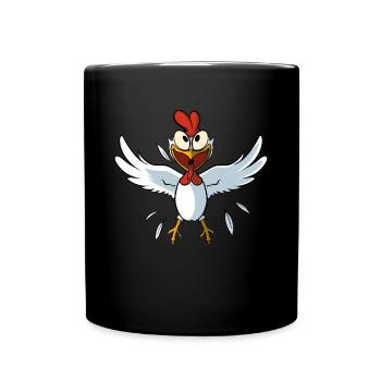 Glückliches Huhn - Tasse einfarbig - Schwarz - Vorne