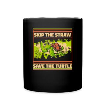 Skip The Straw Save The Turtle Landschildkröte - Tasse einfarbig - Schwarz - Vorne