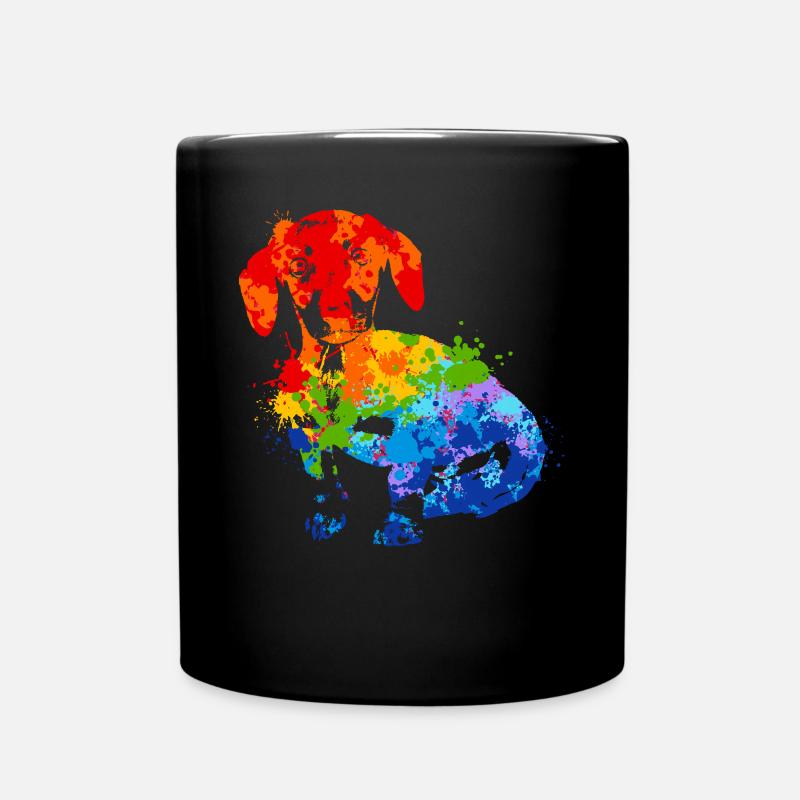 Farbspritzer Dackel Bunter Hund - Tasse einfarbig - Schwarz