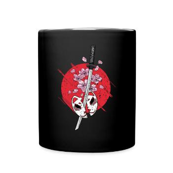 Anime Mask Kitsune Samurai Oni Monster - Full Colour Mug - black - Front