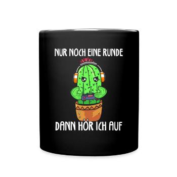 Nur Noch Eine Runde Zocken Gamer Kaktus - Tasse einfarbig - Schwarz - Vorne