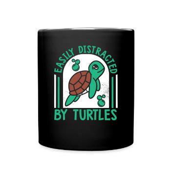 Easily Distracted By Turtles Aquatic Turtle - Full Colour Mug - black - Front