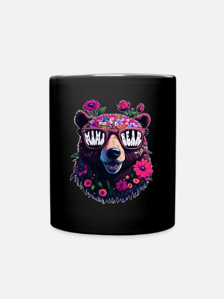 Mama Bear Lunettes de soleil Mama Bear Fleurs de la fête des mères - Mug uni - noir