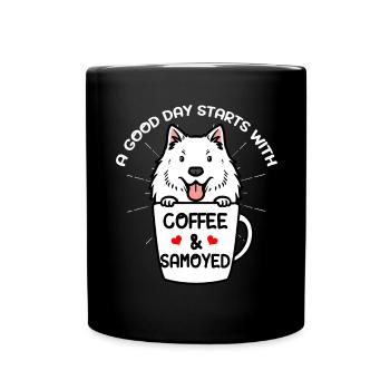 Kaffee Und Samojede Hund Samojedenspitz - Tasse einfarbig - Schwarz - Vorne