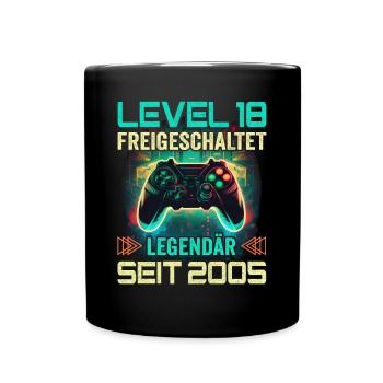 Level 18 Freigeschaltet 18. Geburtstag - Tasse einfarbig - Schwarz - Vorne