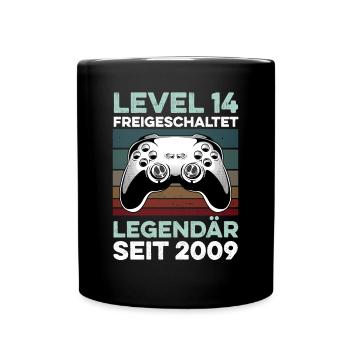Level 14 Jahre 14. Geburtstag Jahr 2009 Gamer - Tasse einfarbig - Schwarz - Vorne