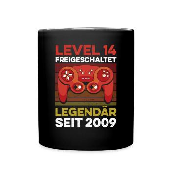 Level 14 Jahre 14. Geburtstag Jahr 2009 Gamer - Tasse einfarbig - Schwarz - Vorne