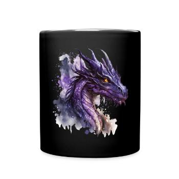 Purple Watercolor Dragon - Full Colour Mug - black - Front