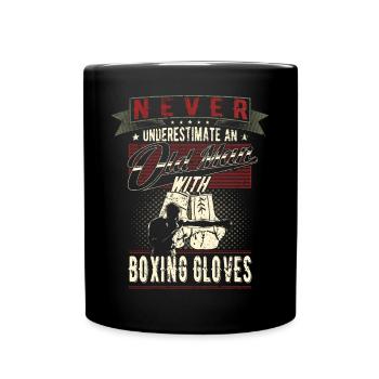 Unterschätze niemals alten Mann Boxhandschuhe - Tasse einfarbig - Schwarz - Vorne