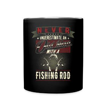 Never underestimate an old man's fishing - Full Colour Mug - black - Front
