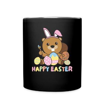 joyeuses Pâques castor doux Pâques avec œufs de Pâques - Mug uni - noir - Devant