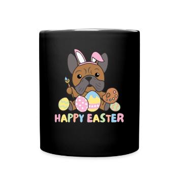 happy easter süßes Bulldog Ostern mit Ostereiern - Tasse einfarbig - Schwarz - Vorne