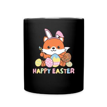 joyeuse Pâques doux renard Pâques avec œufs de Pâques - Mug uni - noir - Devant