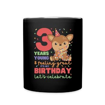 Deer for 3rd birthday Children three years old - Full Colour Mug - black - Front