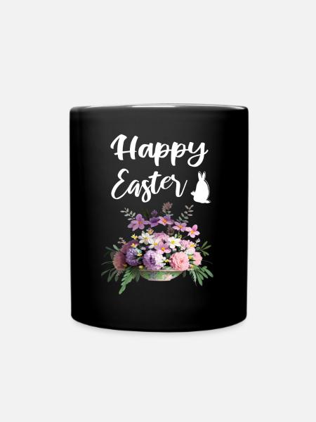 Frohe Oster Blumen Blumenstrauß - Tasse einfarbig - Schwarz