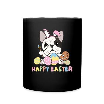 happy easter süßes Bulldog Ostern mit Ostereiern - Tasse einfarbig - Schwarz - Vorne