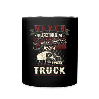 Unterschätze niemals alten Mann LKW Lastwagen - Tasse einfarbig - Schwarz - Vorne