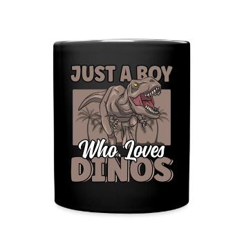Nur ein Junge, der Dinosaurier liebt Tyrannosaurus Rex - Tasse einfarbig - Schwarz - Vorne
