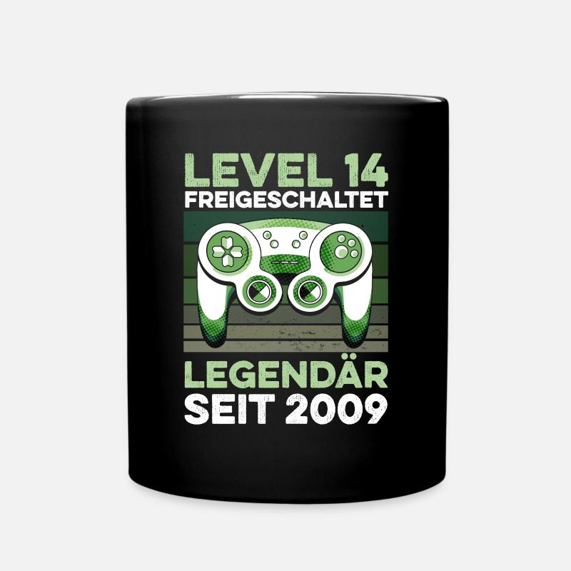 Level 14 years 14th birthday year 2009 gamer - Full Colour Mug - black