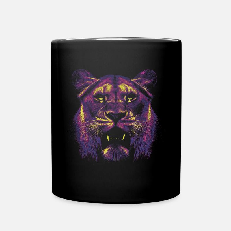 Farbiger Löwinnenkopf - Tasse einfarbig - Schwarz