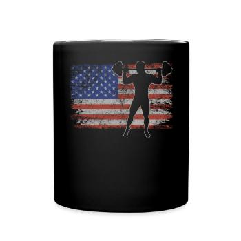 Weightlifting Retro USA Flag Gym 4th of July - Full Colour Mug - black - Front