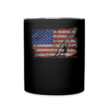 Windsurfen Retro USA Flagge Surfen 4th of July - Tasse einfarbig - Schwarz - Vorne