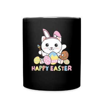 happy easter cute cat Easter with Easter eggs - Full Colour Mug - black - Front