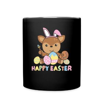 joyeuses Pâques doux cerf de Pâques avec œufs de Pâques - Mug uni - noir - Devant