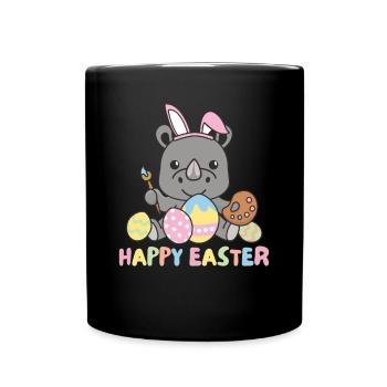 joyeuses Pâques rhinocéros doux Pâques avec œufs de Pâques - Mug uni - noir - Devant
