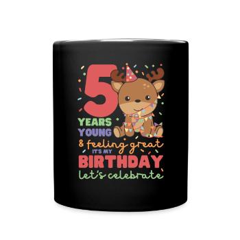 Deer for 5th birthday children five years old - Full Colour Mug - black - Front