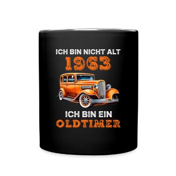 Oldtimer Auto Vintage 1963 Geburtstag Spruch - Tasse einfarbig - Schwarz - Vorne