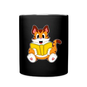 Tiger Nerd Buch  - Tasse einfarbig - Schwarz - Vorne