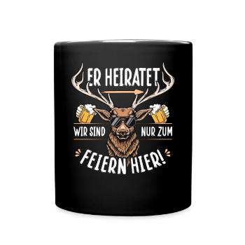 Poltern Männer T-Shirt Polterabend Hirsch JGA - Tasse einfarbig - Schwarz - Vorne