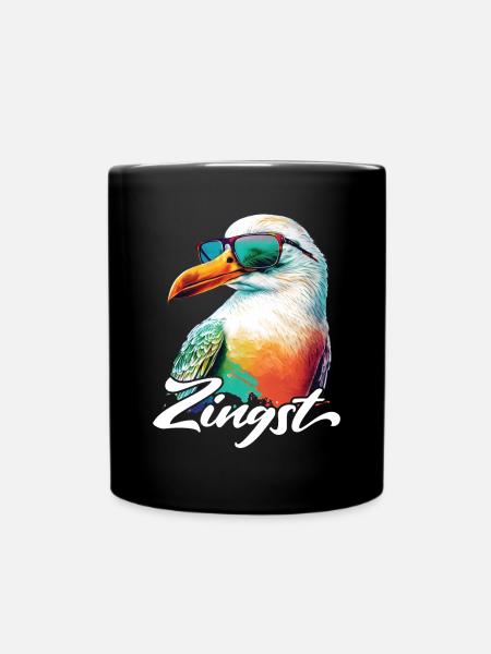 Zingst Urlaub coole bunte Möwe mit Sonnenbrille - Tasse einfarbig - Schwarz