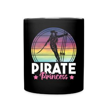 Niedliche Piraten Prinzessin Mädchen Retro Sonnenuntergang Schiff - Tasse einfarbig - Schwarz - Vorne