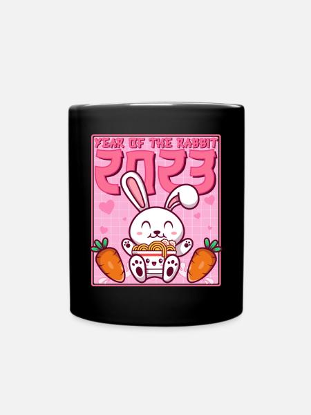 Année Du Lapin 2023 Ramen Pink Kawaii - Mug uni - noir