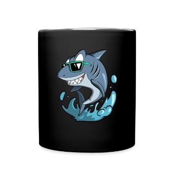 Cooler Hai mit Sonnenbrille - Urlaubs - Tasse einfarbig - Schwarz - Vorne