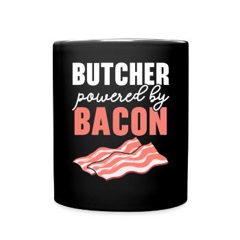Butcher Powered By Bacon Butchery Job Meat Shop - Full Colour Mug - black - Front