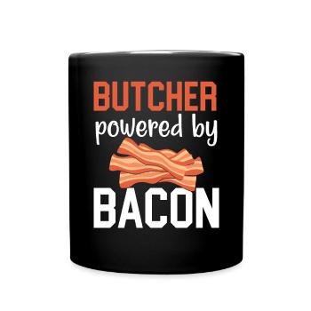 Butcher Powered By Bacon Butchery Job Meat Shop - Full Colour Mug - black - Front