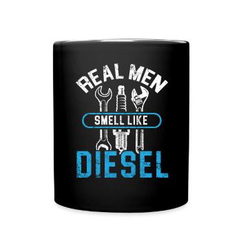 Les vrais hommes sentent comme un mécanicien diesel mécanicien automobile - Mug uni - noir - Devant