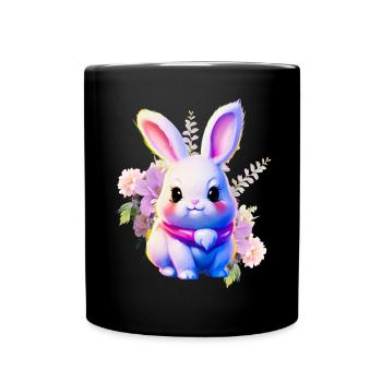 Fleurs Lapin de Pâques Lapin mignon - Mug uni - noir - Devant