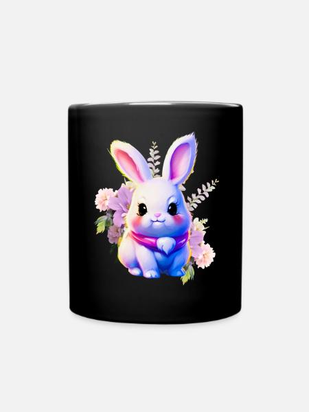 Blumen Osterhase niedlicher Hase - Tasse einfarbig - Schwarz