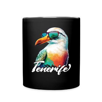 Tenerife Urlaub coole bunte Möwe mit Sonnenbrille - Tasse einfarbig - Schwarz - Vorne