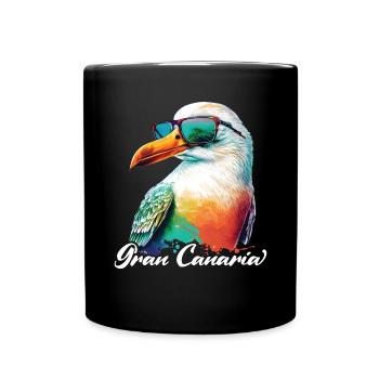 Gran Canaria holiday colorful seagull with sunglasses - Full Colour Mug - black - Front